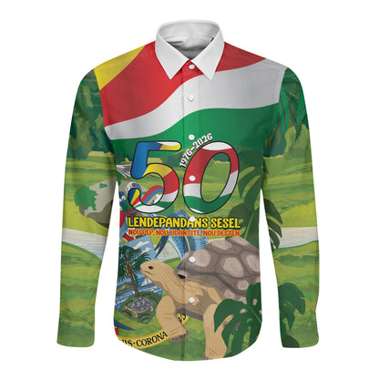 Seychelles National Day Personalized Long Sleeve Button Shirt 50 Years Anniversary Lendepandans Sesel