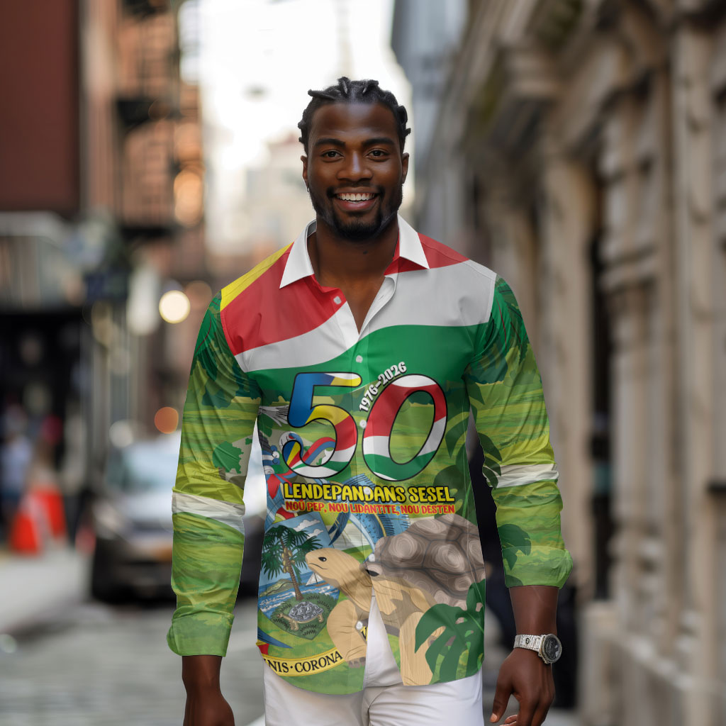 Seychelles National Day Personalized Long Sleeve Button Shirt 50 Years Anniversary Lendepandans Sesel