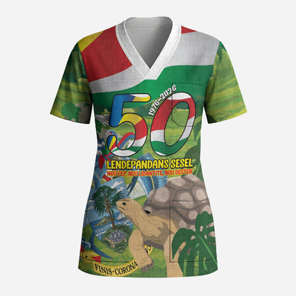Seychelles National Day Personalized Scrub Top 50 Years Anniversary Lendepandans Sesel