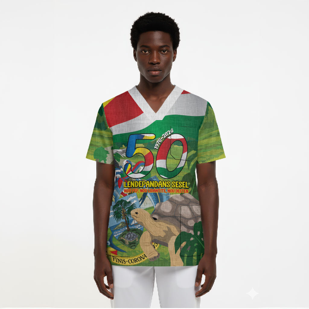 Seychelles National Day Personalized Scrub Top 50 Years Anniversary Lendepandans Sesel