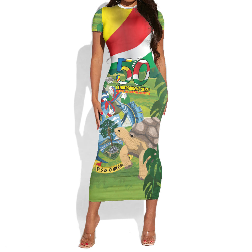 Seychelles National Day Personalized Short Sleeve Bodycon Dress 50 Years Anniversary Lendepandans Sesel