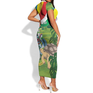 Seychelles National Day Personalized Short Sleeve Bodycon Dress 50 Years Anniversary Lendepandans Sesel