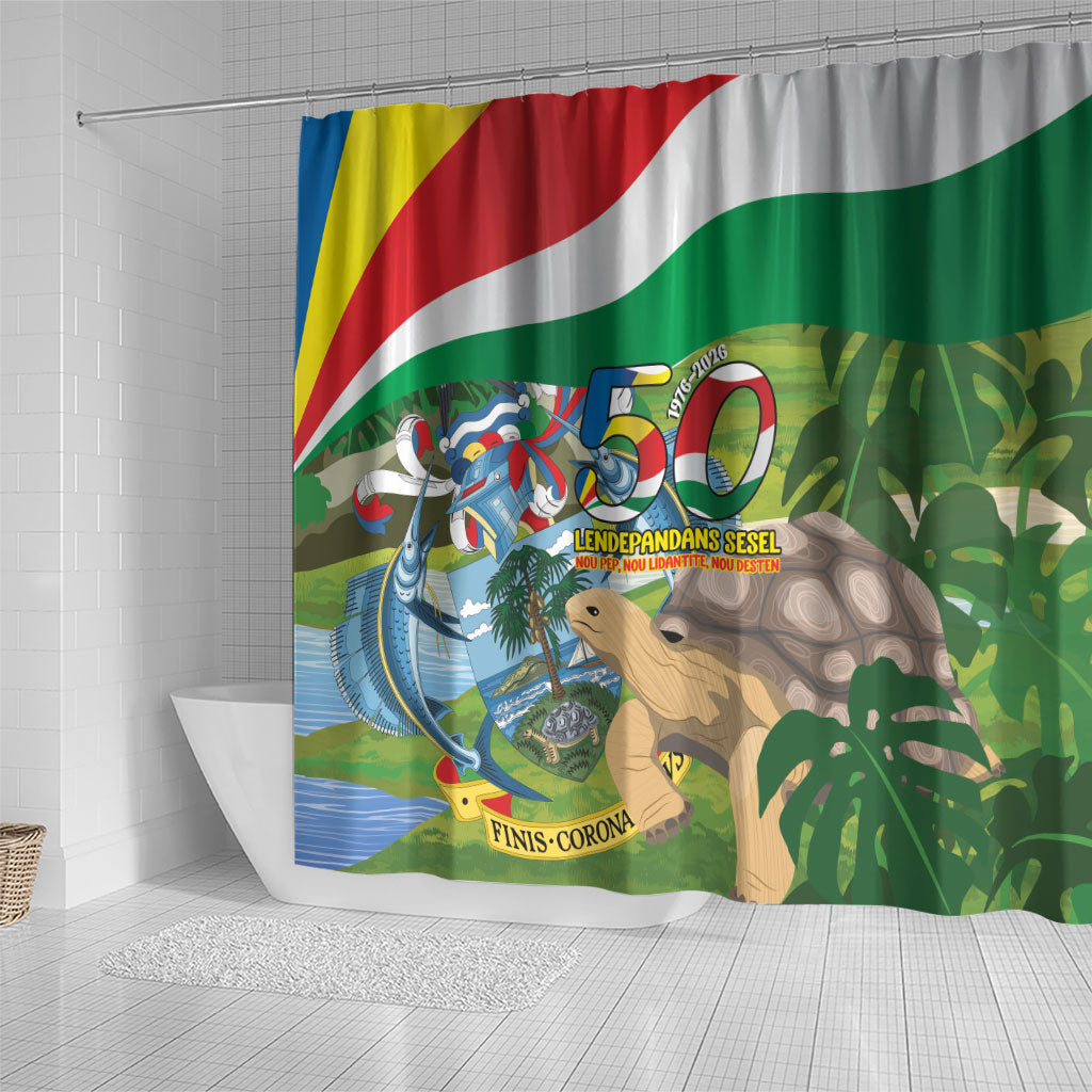 Seychelles National Day Shower Curtain 50 Years Anniversary Lendepandans Sesel