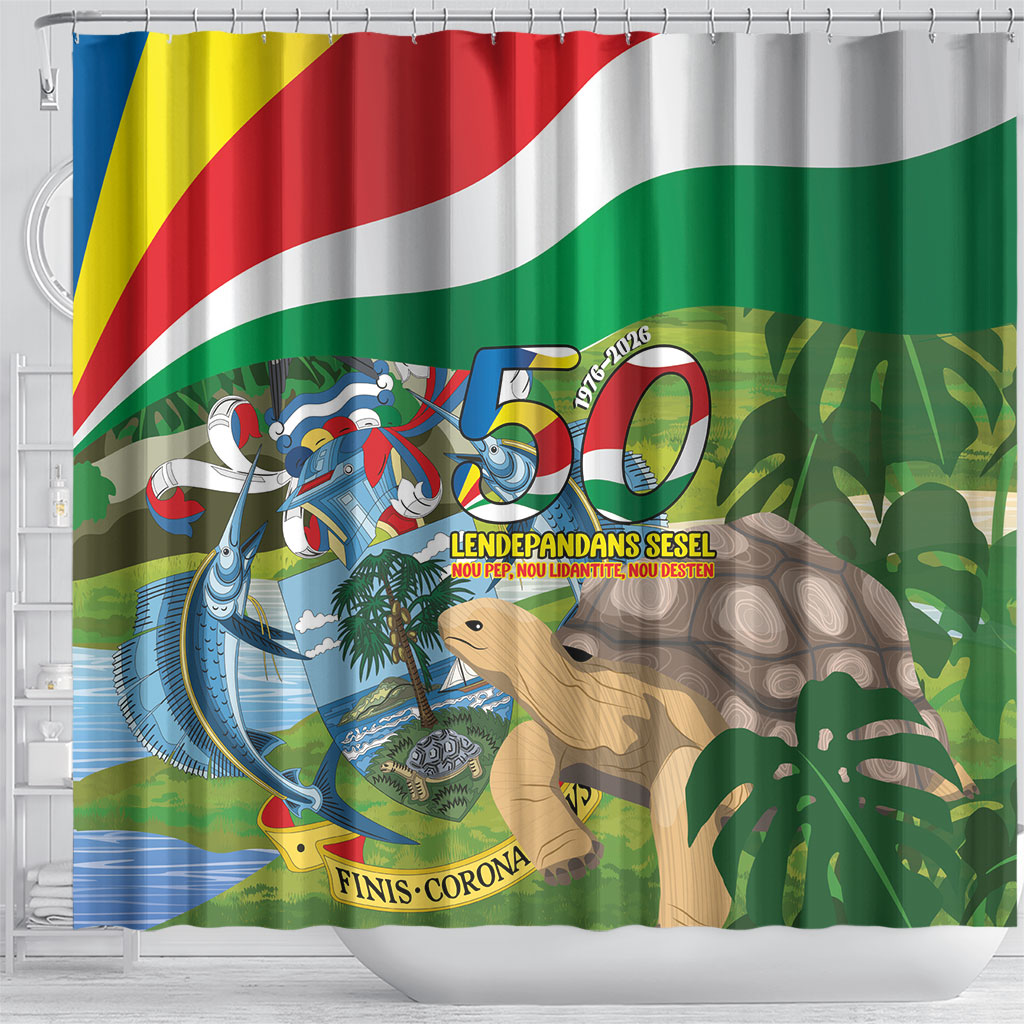 Seychelles National Day Shower Curtain 50 Years Anniversary Lendepandans Sesel