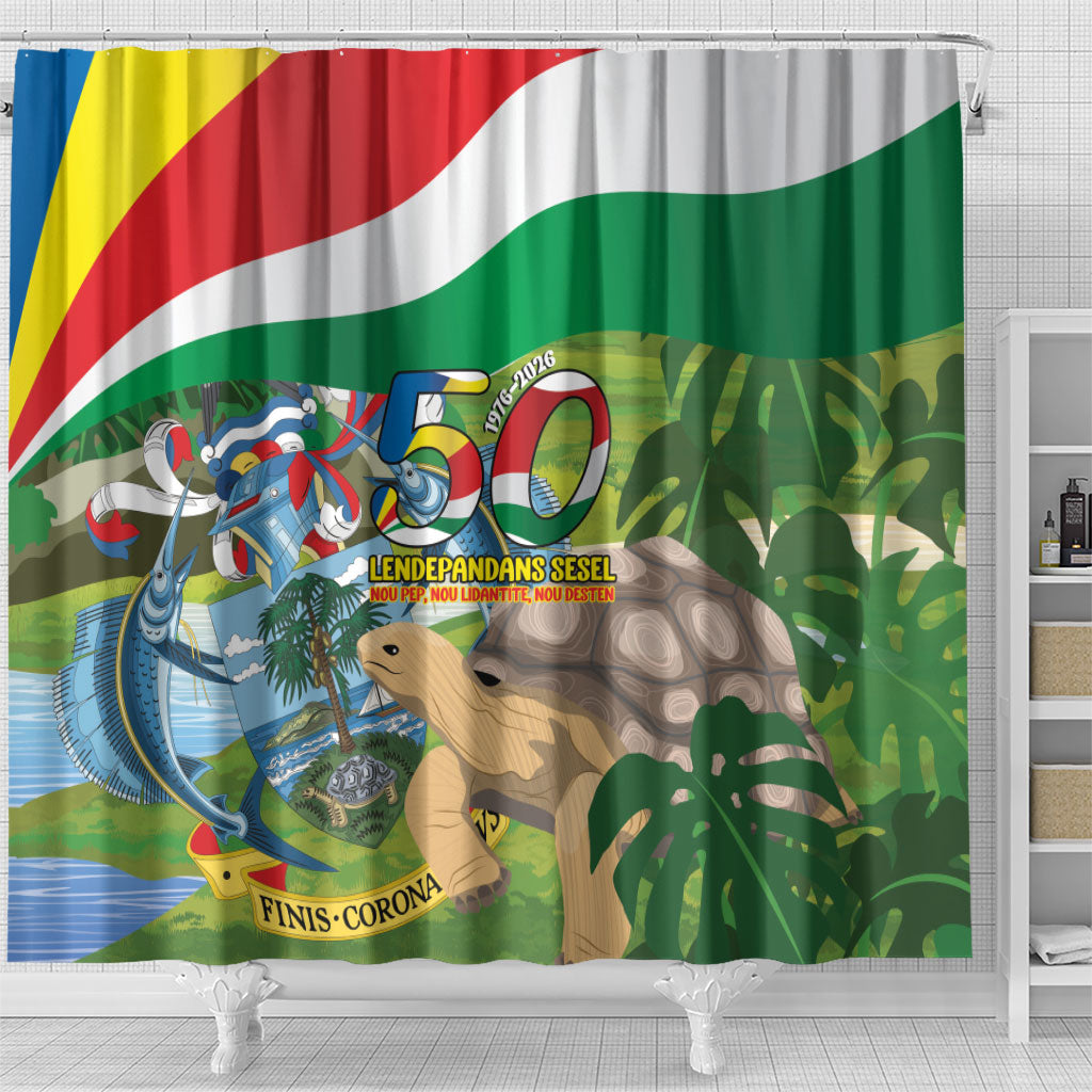 Seychelles National Day Shower Curtain 50 Years Anniversary Lendepandans Sesel