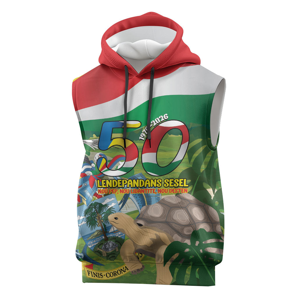 Seychelles National Day Personalized Sleeveless Hoodie 50 Years Anniversary Lendepandans Sesel
