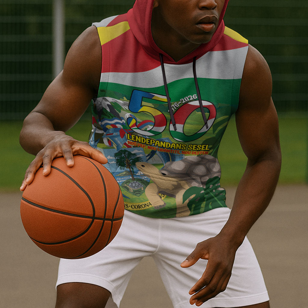 Seychelles National Day Personalized Sleeveless Hoodie 50 Years Anniversary Lendepandans Sesel
