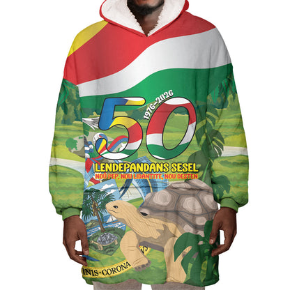 Seychelles National Day Personalized Wearable Blanket Hoodie 50 Years Anniversary Lendepandans Sesel