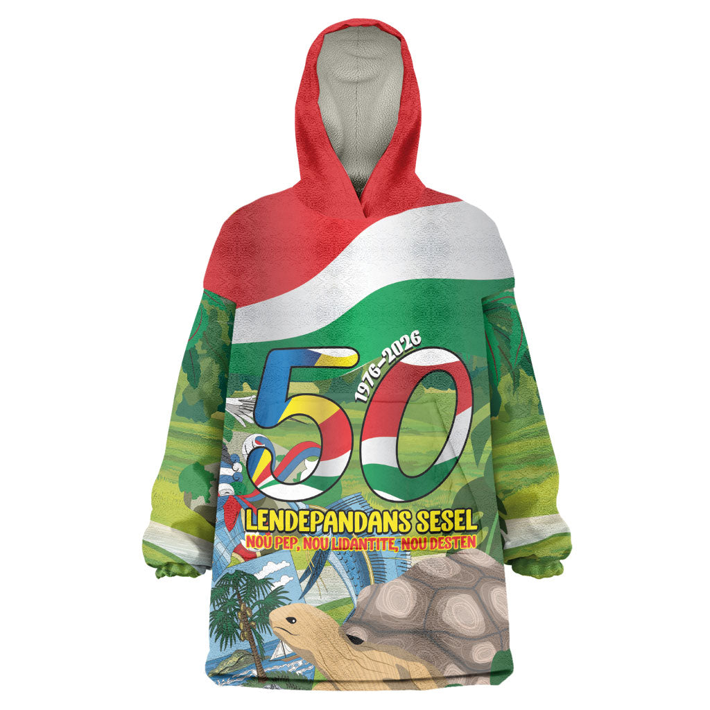 Seychelles National Day Personalized Wearable Blanket Hoodie 50 Years Anniversary Lendepandans Sesel