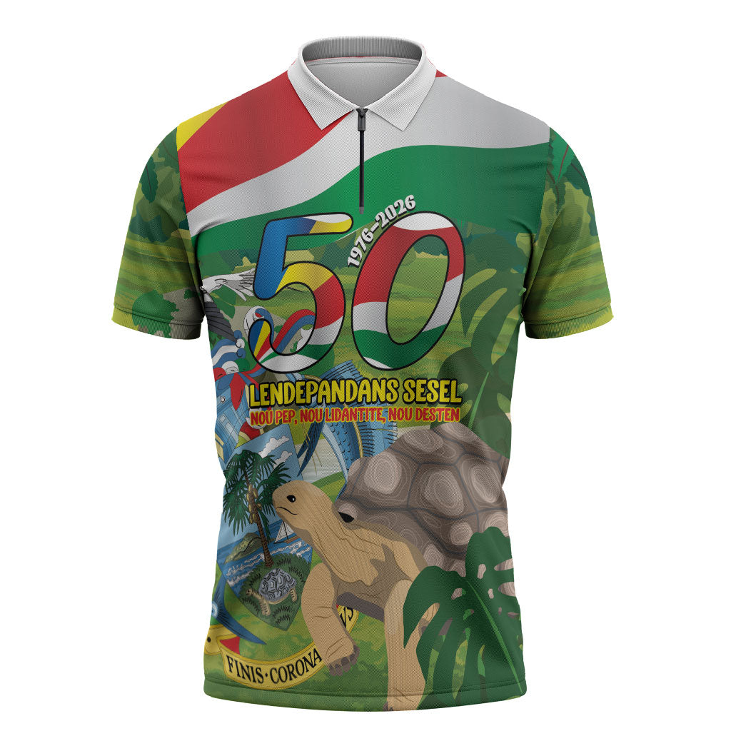 Seychelles National Day Personalized Zipper Polo Shirt 50 Years Anniversary Lendepandans Sesel