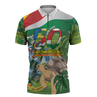 Seychelles National Day Personalized Zipper Polo Shirt 50 Years Anniversary Lendepandans Sesel