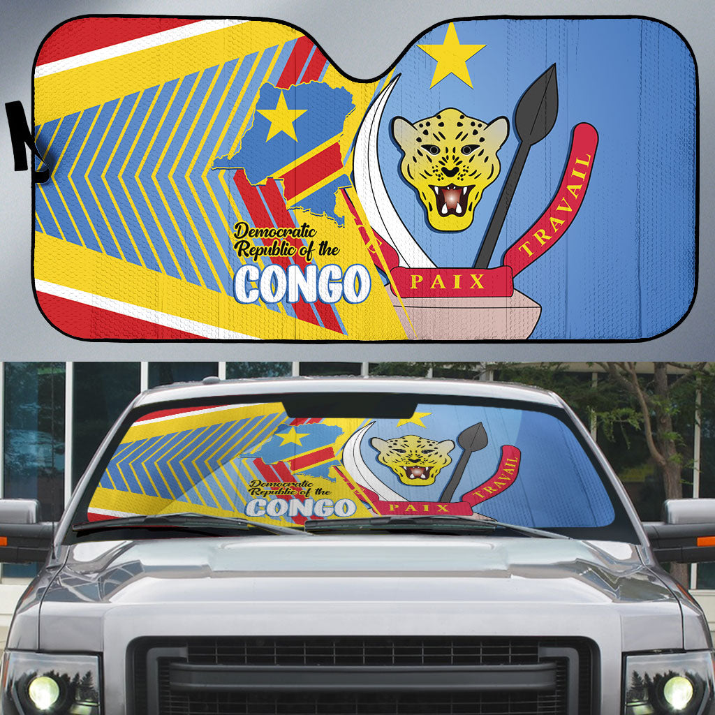 DR Congo Independence Day Auto Sun Shade Congo-Kinshasa Coat Of Arms Style