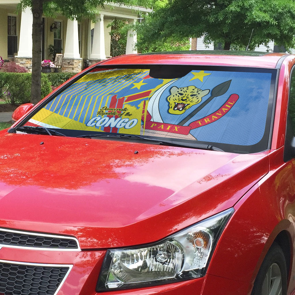 DR Congo Independence Day Auto Sun Shade Congo-Kinshasa Coat Of Arms Style