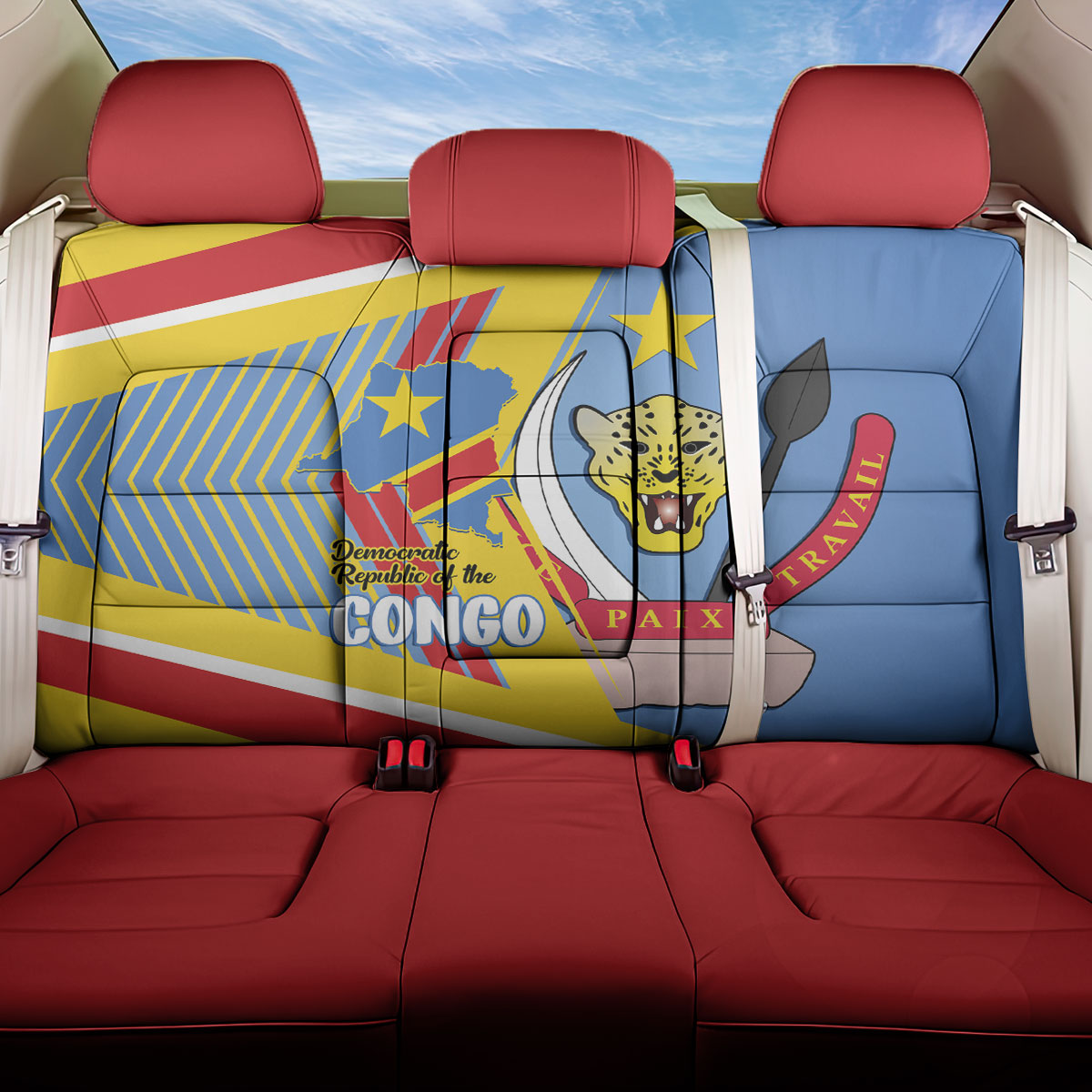 DR Congo Independence Day Back Car Seat Cover Congo-Kinshasa Coat Of Arms Style