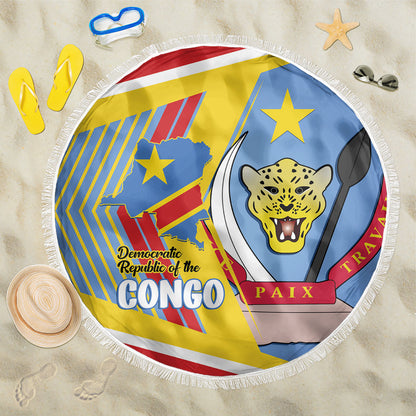DR Congo Independence Day Beach Blanket Congo-Kinshasa Coat Of Arms Style