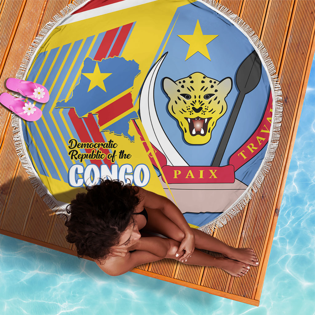 DR Congo Independence Day Beach Blanket Congo-Kinshasa Coat Of Arms Style