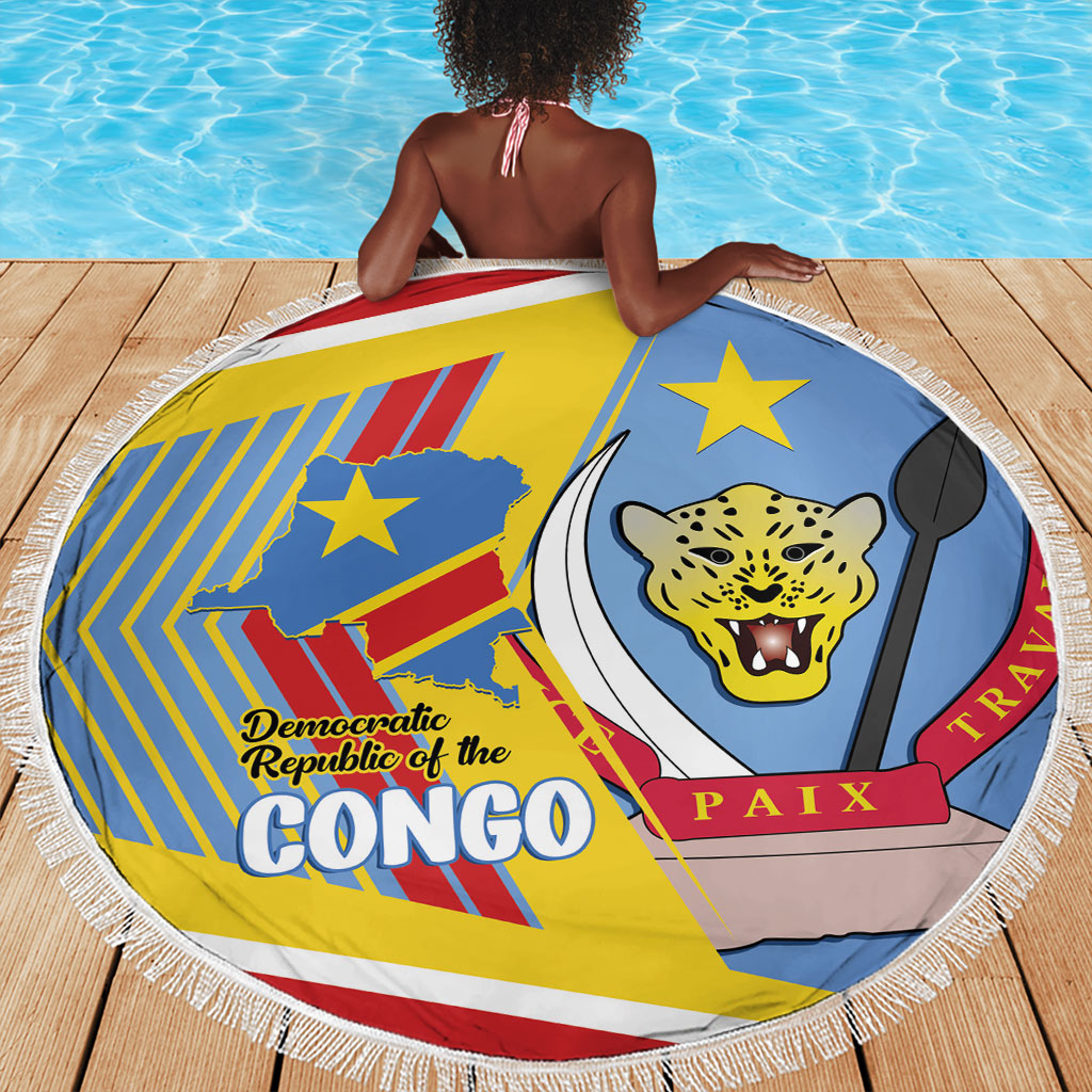 DR Congo Independence Day Beach Blanket Congo-Kinshasa Coat Of Arms Style