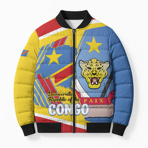 DR Congo Independence Day Personalized Bomber Puffer Jacket Congo-Kinshasa Coat Of Arms Style