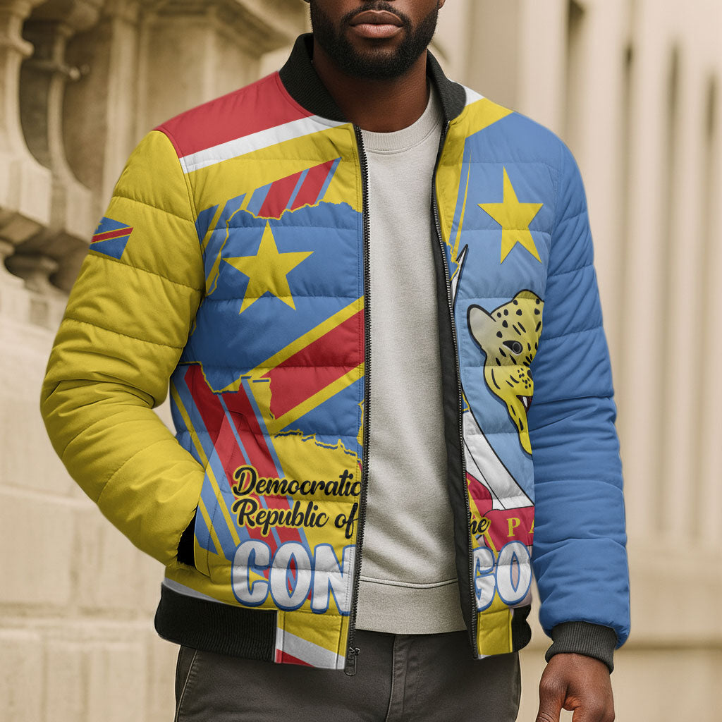 DR Congo Independence Day Personalized Bomber Puffer Jacket Congo-Kinshasa Coat Of Arms Style