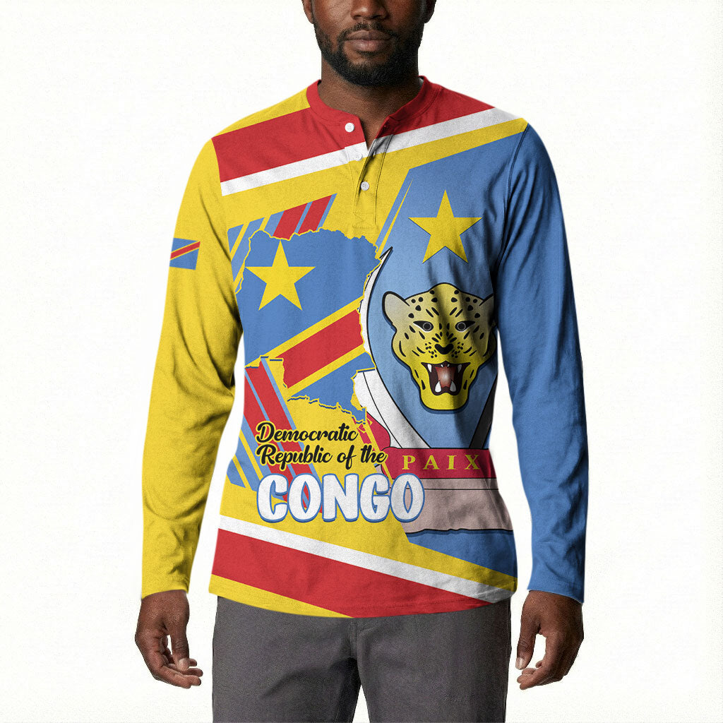 DR Congo Independence Day Personalized Button Sweatshirt Congo-Kinshasa Coat Of Arms Style