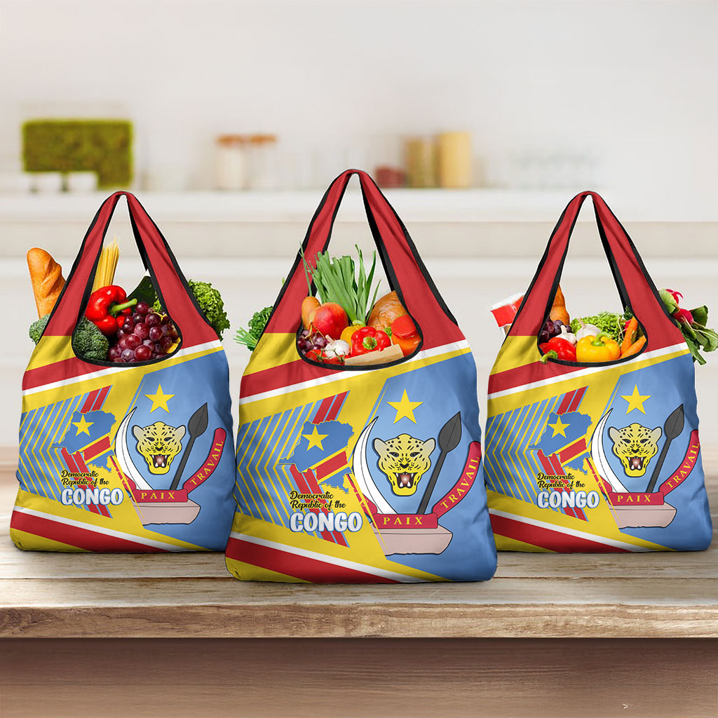 DR Congo Independence Day Grocery Bag Congo-Kinshasa Coat Of Arms Style