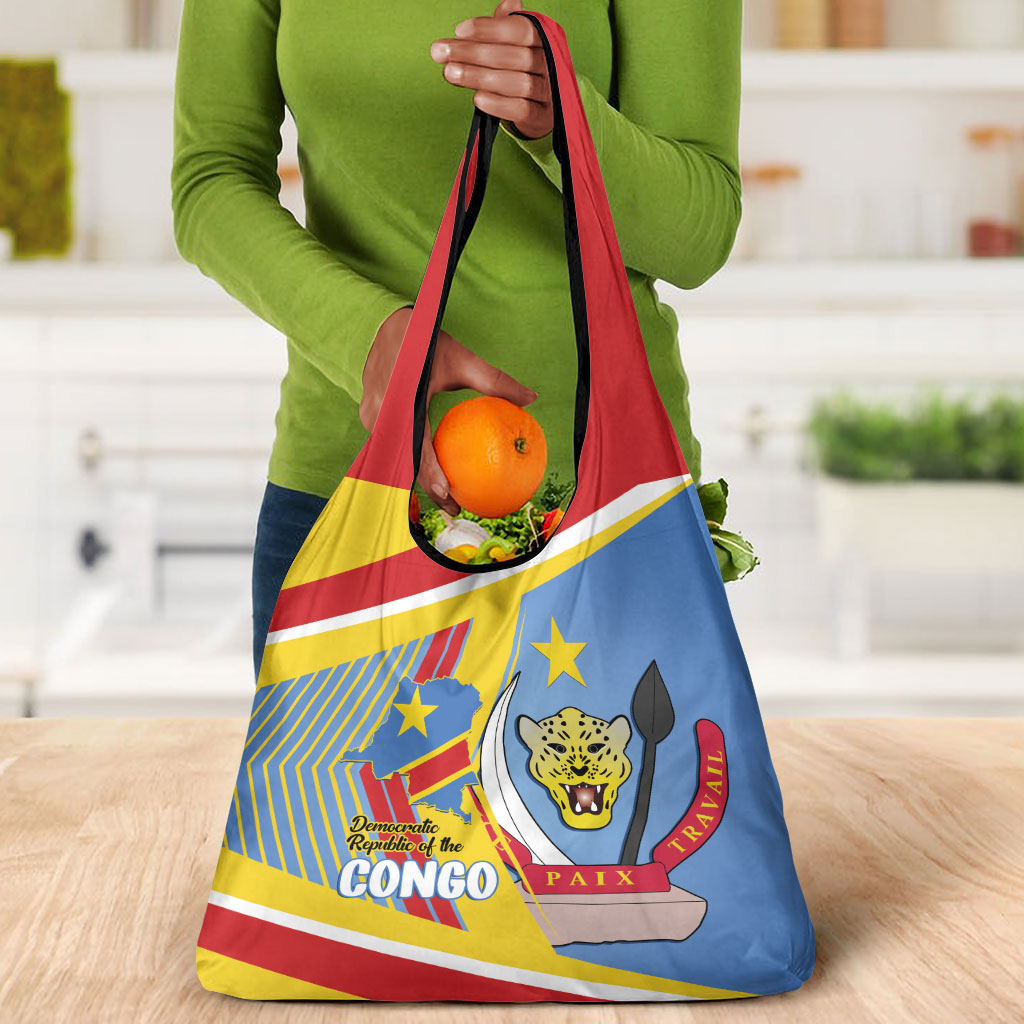 DR Congo Independence Day Grocery Bag Congo-Kinshasa Coat Of Arms Style