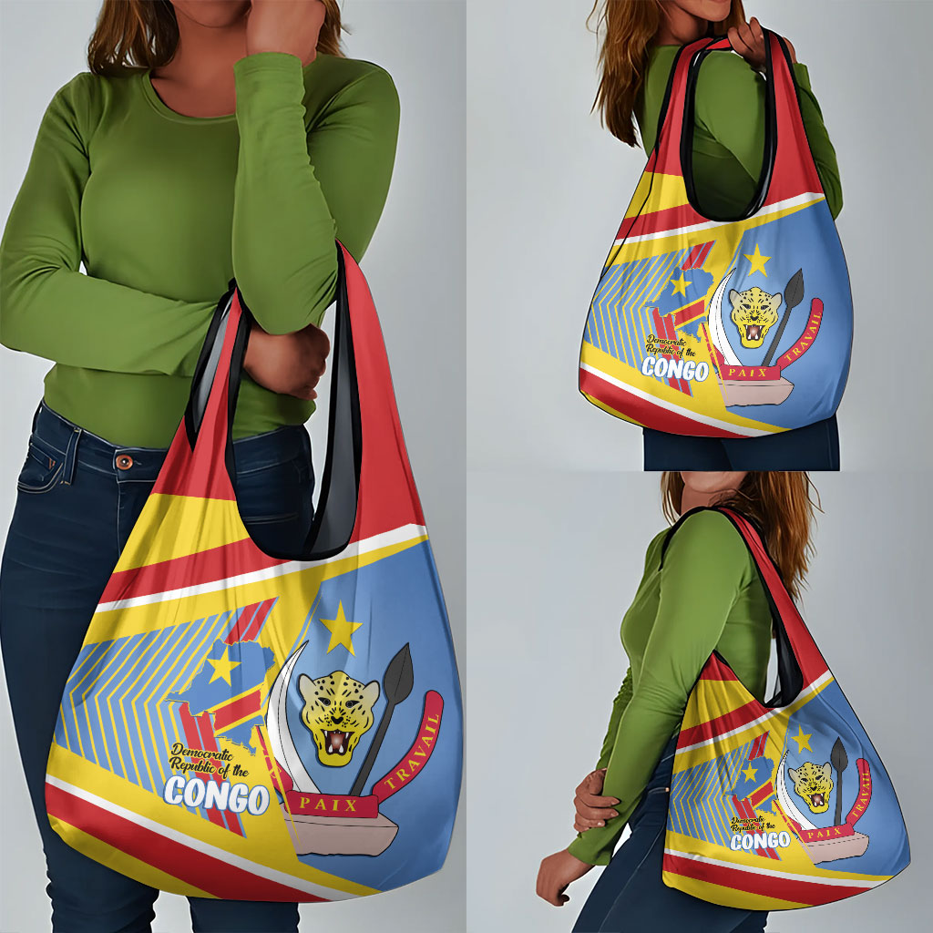 DR Congo Independence Day Grocery Bag Congo-Kinshasa Coat Of Arms Style