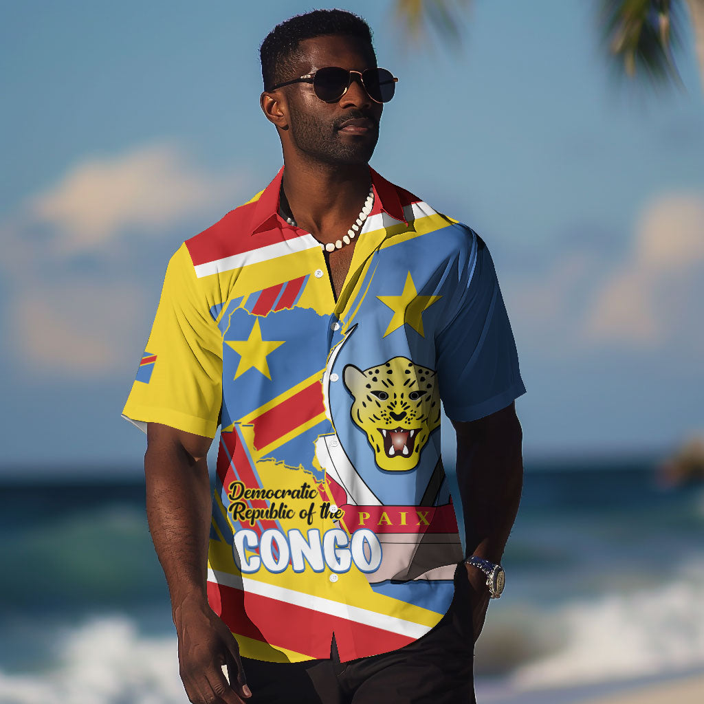 DR Congo Independence Day Personalized Hawaiian Shirt Congo-Kinshasa Coat Of Arms Style