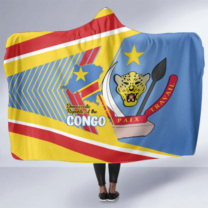 DR Congo Independence Day Hooded Blanket Congo-Kinshasa Coat Of Arms Style
