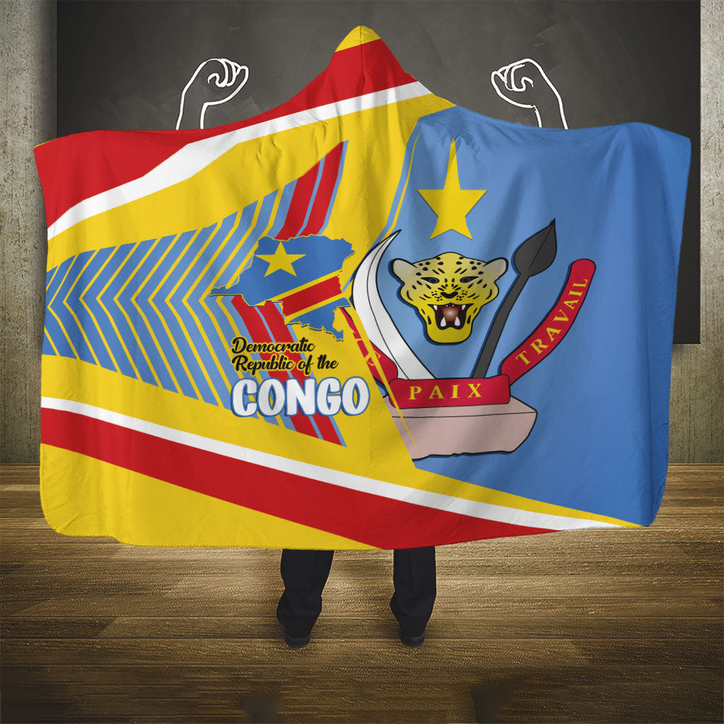DR Congo Independence Day Hooded Blanket Congo-Kinshasa Coat Of Arms Style