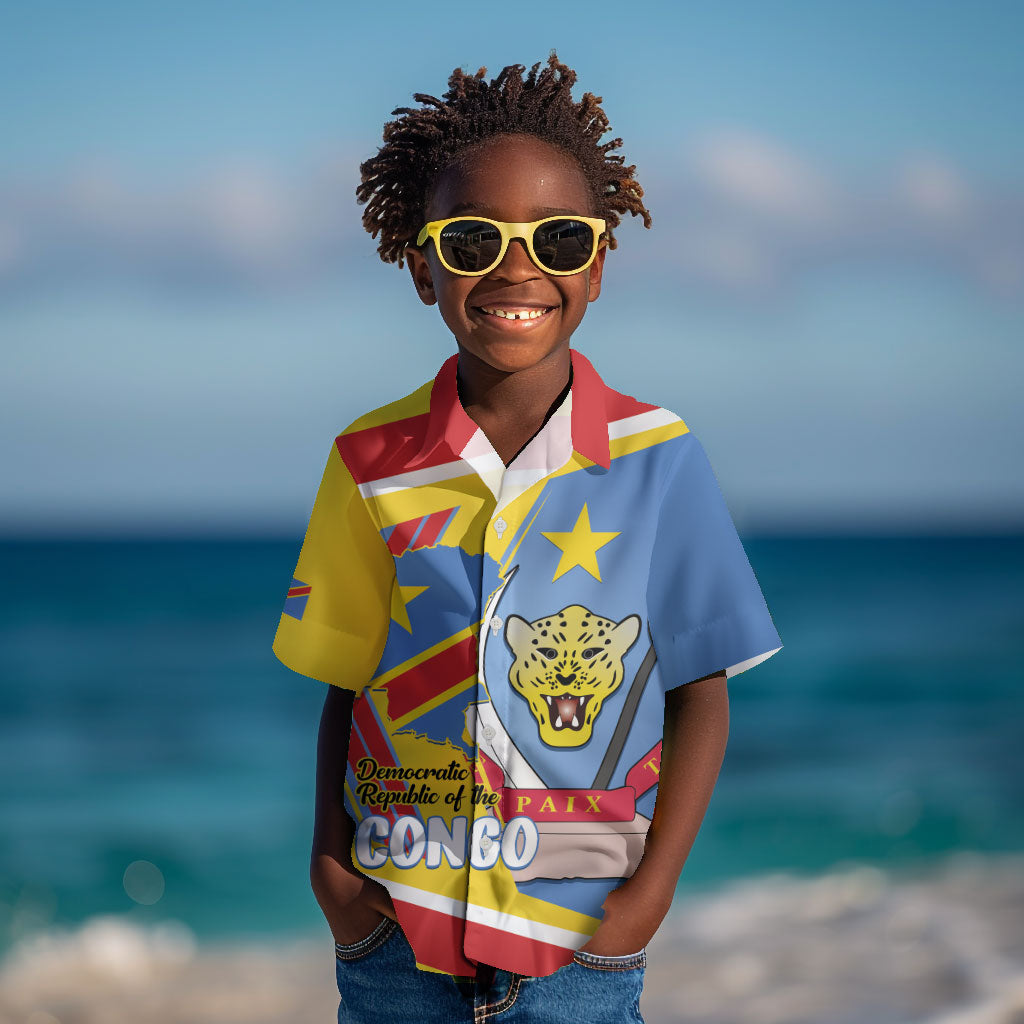 DR Congo Independence Day Personalized Kid Hawaiian Shirt Congo-Kinshasa Coat Of Arms Style