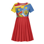 DR Congo Independence Day Personalized Kid Short Sleeve Dress Congo-Kinshasa Coat Of Arms Style