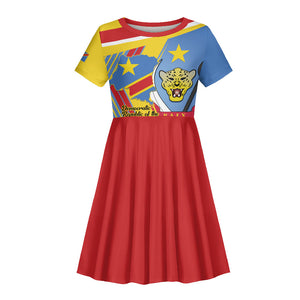 DR Congo Independence Day Personalized Kid Short Sleeve Dress Congo-Kinshasa Coat Of Arms Style