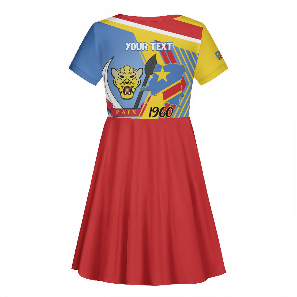 DR Congo Independence Day Personalized Kid Short Sleeve Dress Congo-Kinshasa Coat Of Arms Style