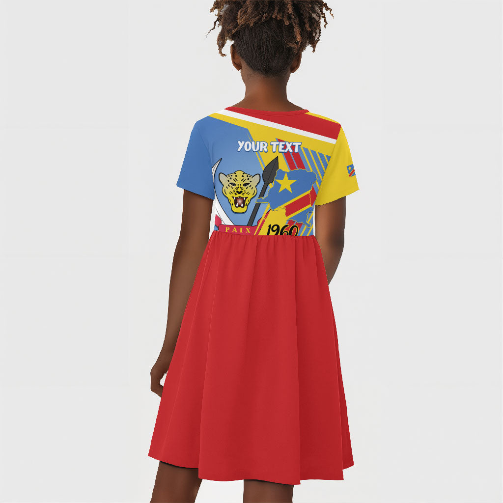 DR Congo Independence Day Personalized Kid Short Sleeve Dress Congo-Kinshasa Coat Of Arms Style