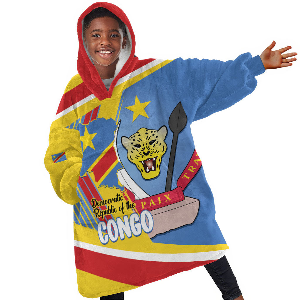DR Congo Independence Day Personalized Kid Wearable Blanket Hoodie Congo-Kinshasa Coat Of Arms Style