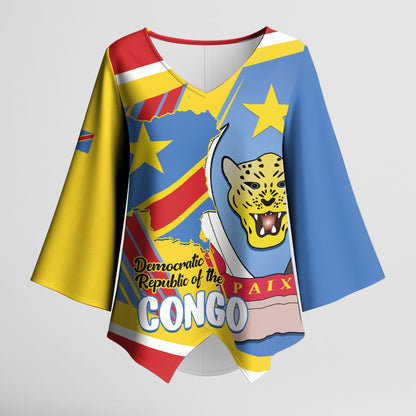 DR Congo Independence Day Personalized Kimono Sleeve Blouse Congo-Kinshasa Coat Of Arms Style