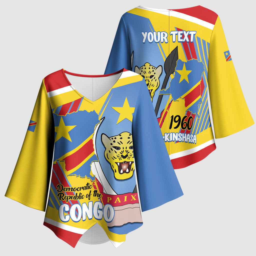 DR Congo Independence Day Personalized Kimono Sleeve Blouse Congo-Kinshasa Coat Of Arms Style