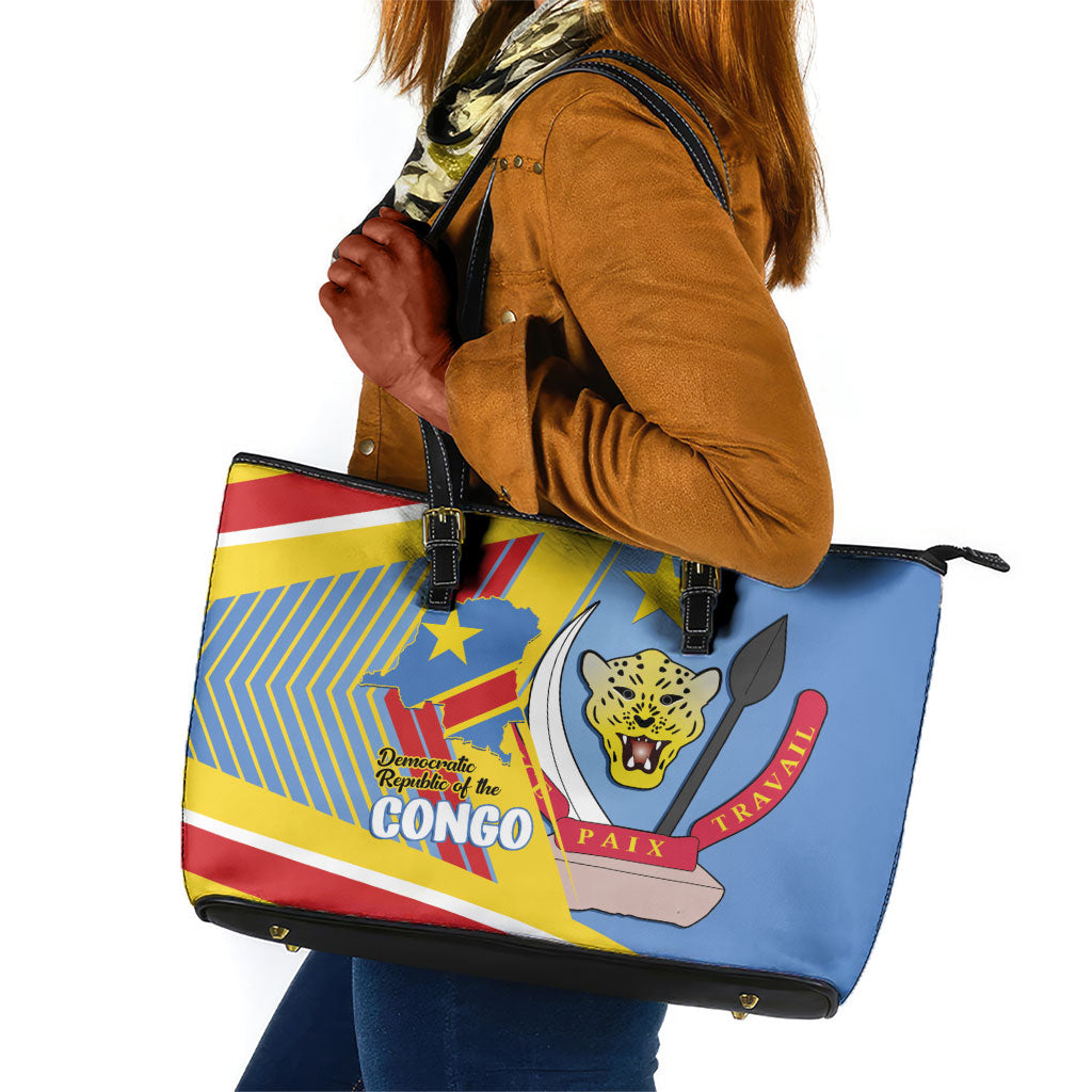 DR Congo Independence Day Leather Tote Bag Congo-Kinshasa Coat Of Arms Style