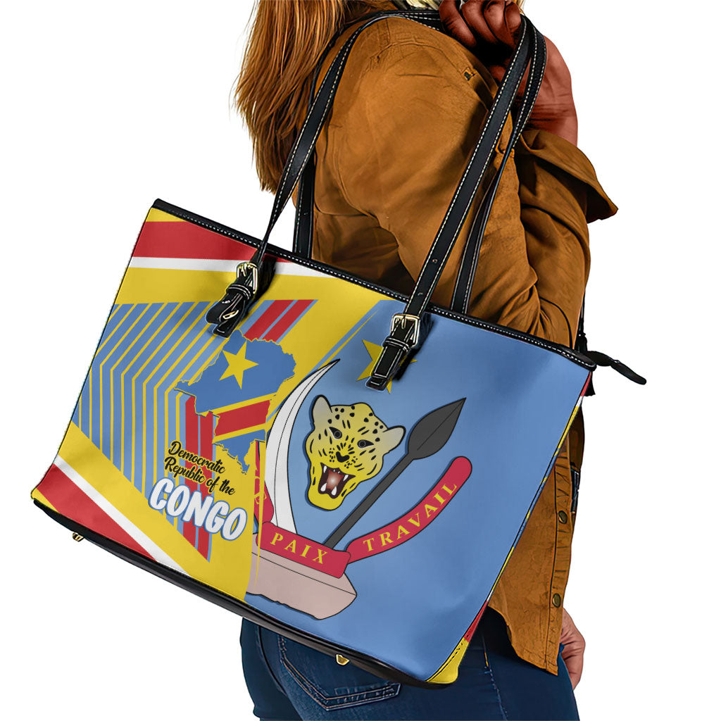 DR Congo Independence Day Leather Tote Bag Congo-Kinshasa Coat Of Arms Style