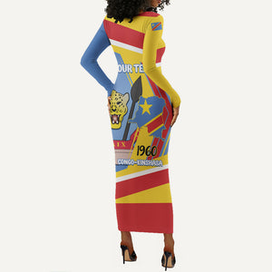 DR Congo Independence Day Personalized Long Sleeve Bodycon Dress Congo-Kinshasa Coat Of Arms Style
