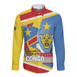 DR Congo Independence Day Personalized Long Sleeve Button Shirt Congo-Kinshasa Coat Of Arms Style