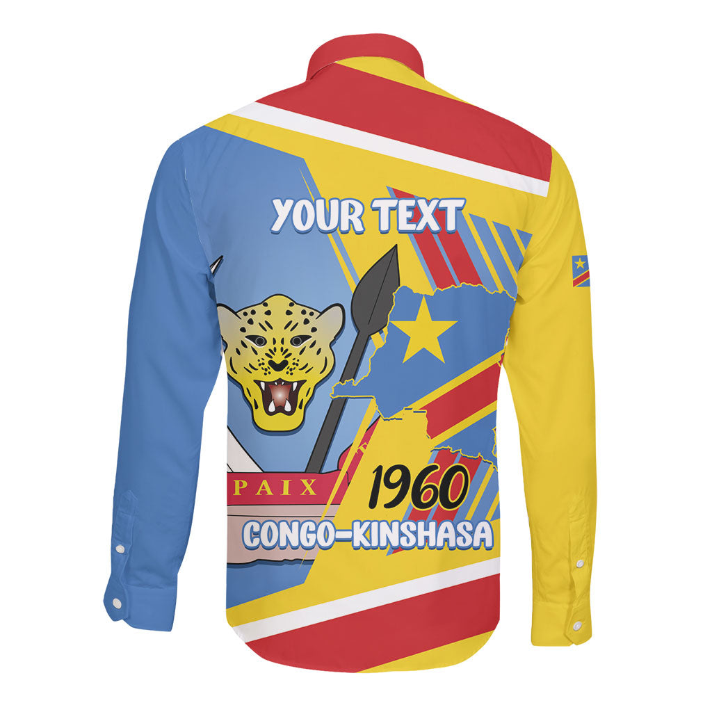 DR Congo Independence Day Personalized Long Sleeve Button Shirt Congo-Kinshasa Coat Of Arms Style
