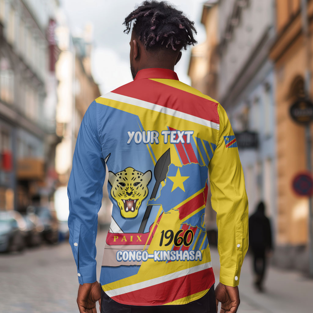 DR Congo Independence Day Personalized Long Sleeve Button Shirt Congo-Kinshasa Coat Of Arms Style