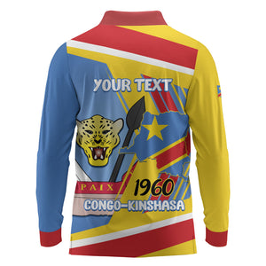 DR Congo Independence Day Personalized Long Sleeve Polo Shirt Congo-Kinshasa Coat Of Arms Style