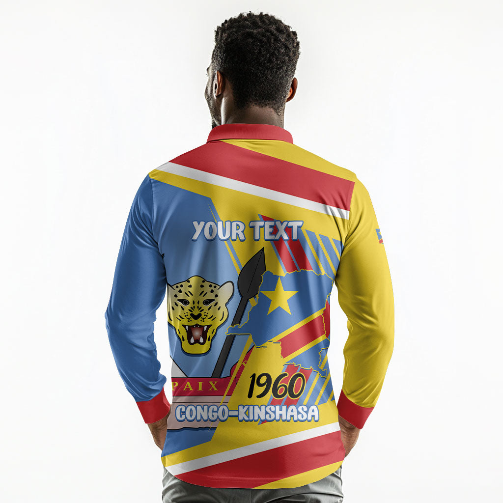 DR Congo Independence Day Personalized Long Sleeve Polo Shirt Congo-Kinshasa Coat Of Arms Style
