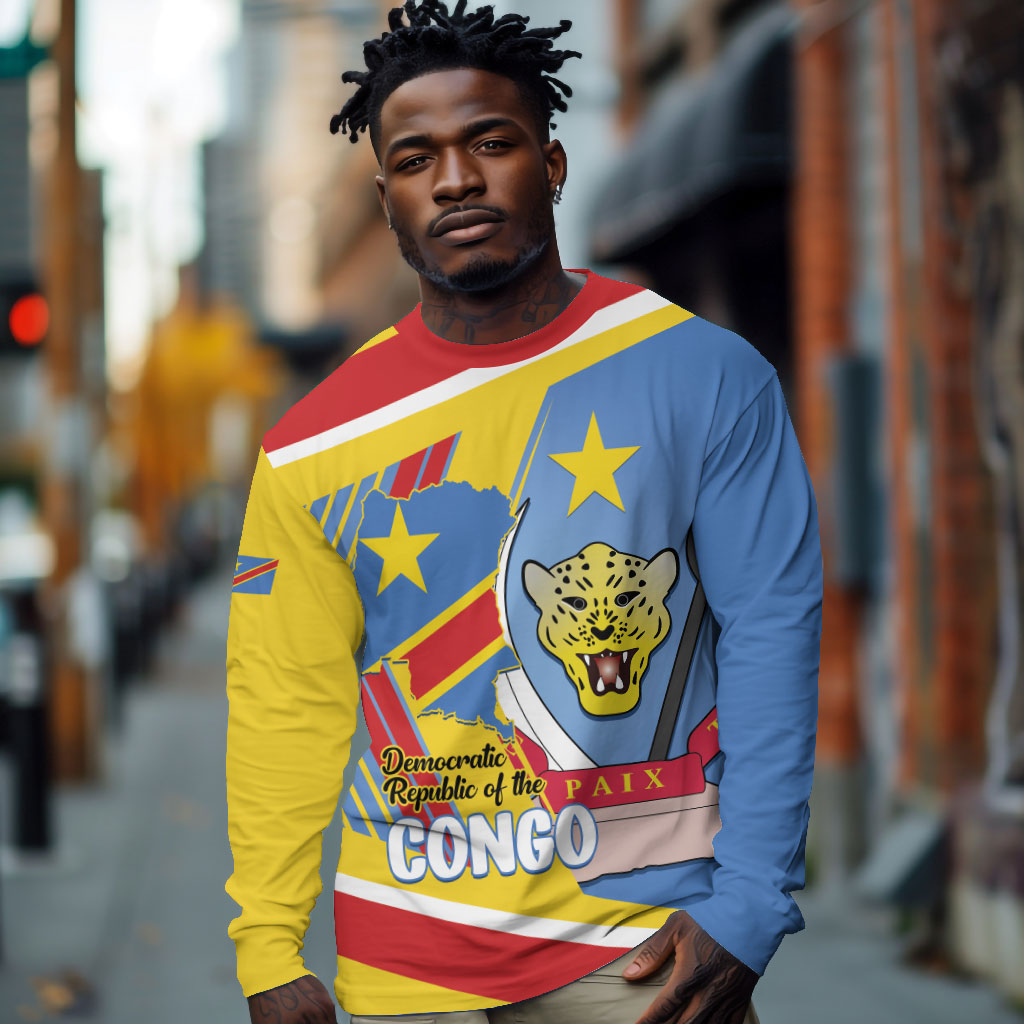 DR Congo Independence Day Personalized Long Sleeve Shirt Congo-Kinshasa Coat Of Arms Style