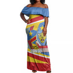 DR Congo Independence Day Personalized Off Shoulder Maxi Dress Congo-Kinshasa Coat Of Arms Style
