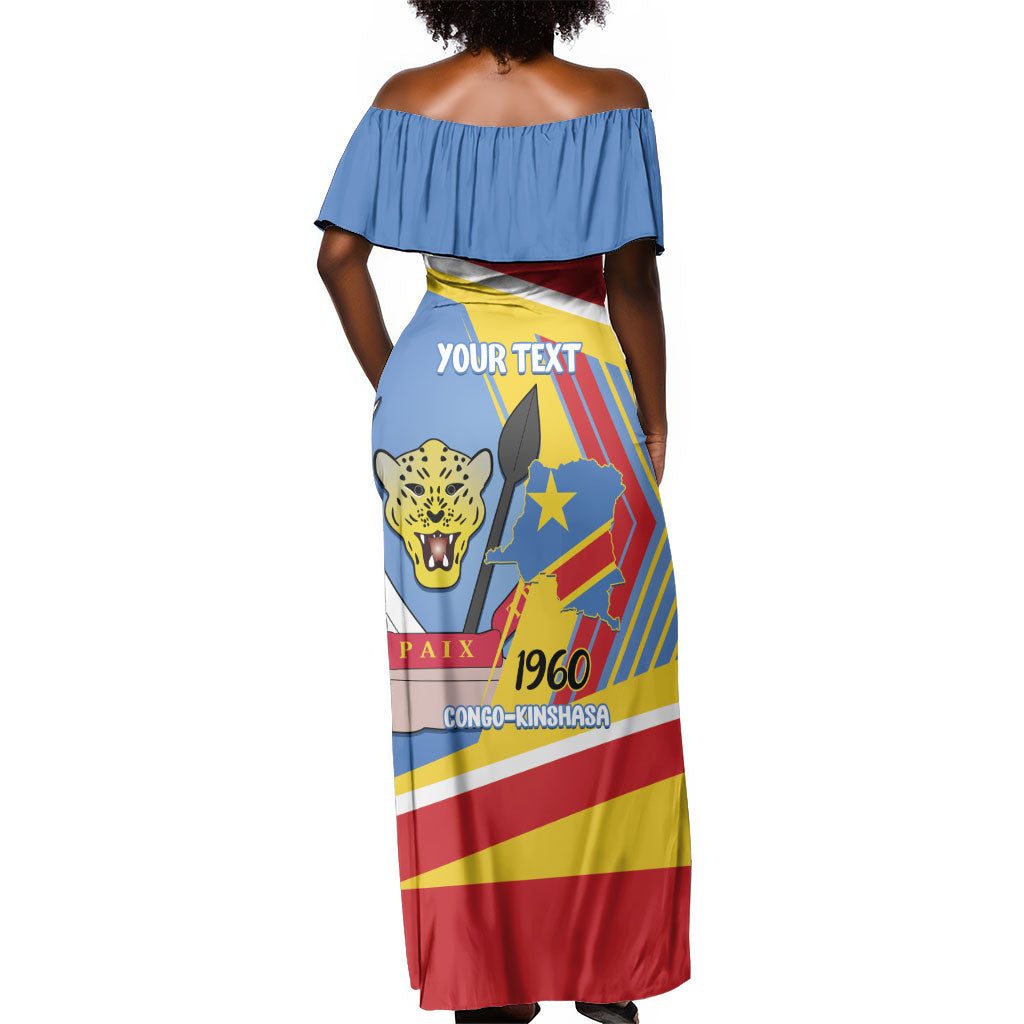 DR Congo Independence Day Personalized Off Shoulder Maxi Dress Congo-Kinshasa Coat Of Arms Style