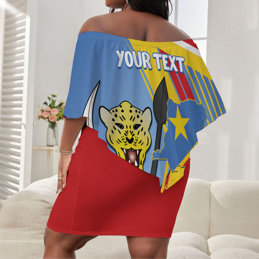 DR Congo Independence Day Personalized Off Shoulder Short Dress Congo-Kinshasa Coat Of Arms Style
